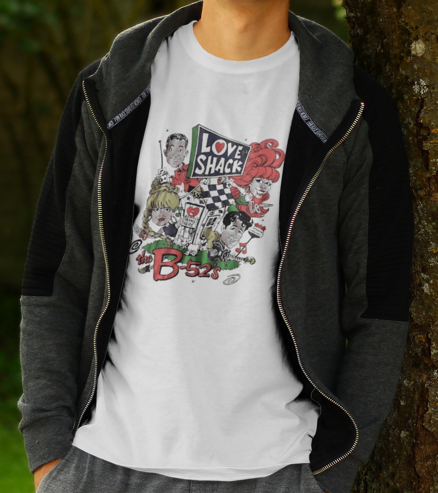 The B 52's Love Shack Cartoon Artwork Featuring Band Members T-Shirt