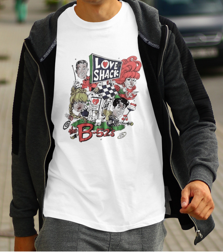 The B 52's Love Shack Cartoon Artwork Featuring Band Members T-Shirt