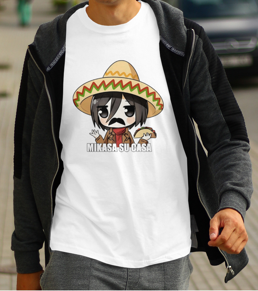 Mikasa Su Casa Funny Anime Taco Sombrero Mikasa Ackerman T-Shirt