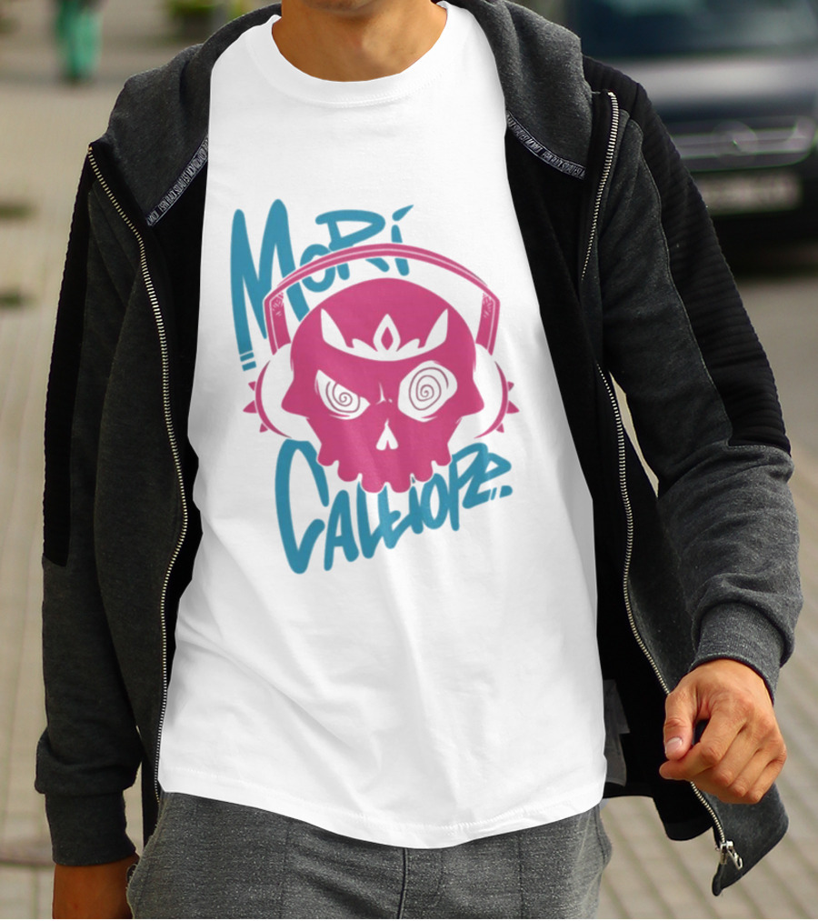 Mori Calliope Pink Skull With Headphones T-Shirt