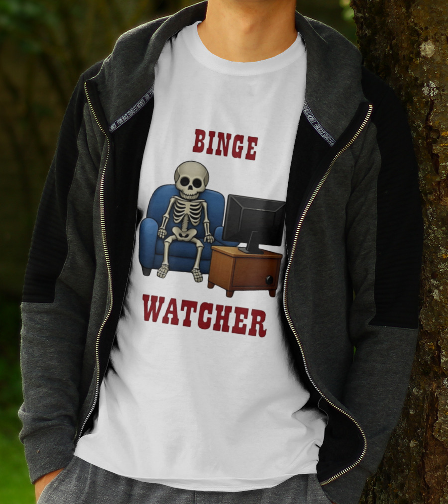 Binge Er Skeleton On Couch With TV T-Shirt