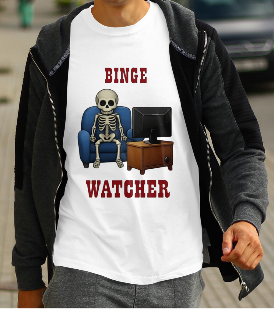 Binge Er Skeleton On Couch With TV T-Shirt