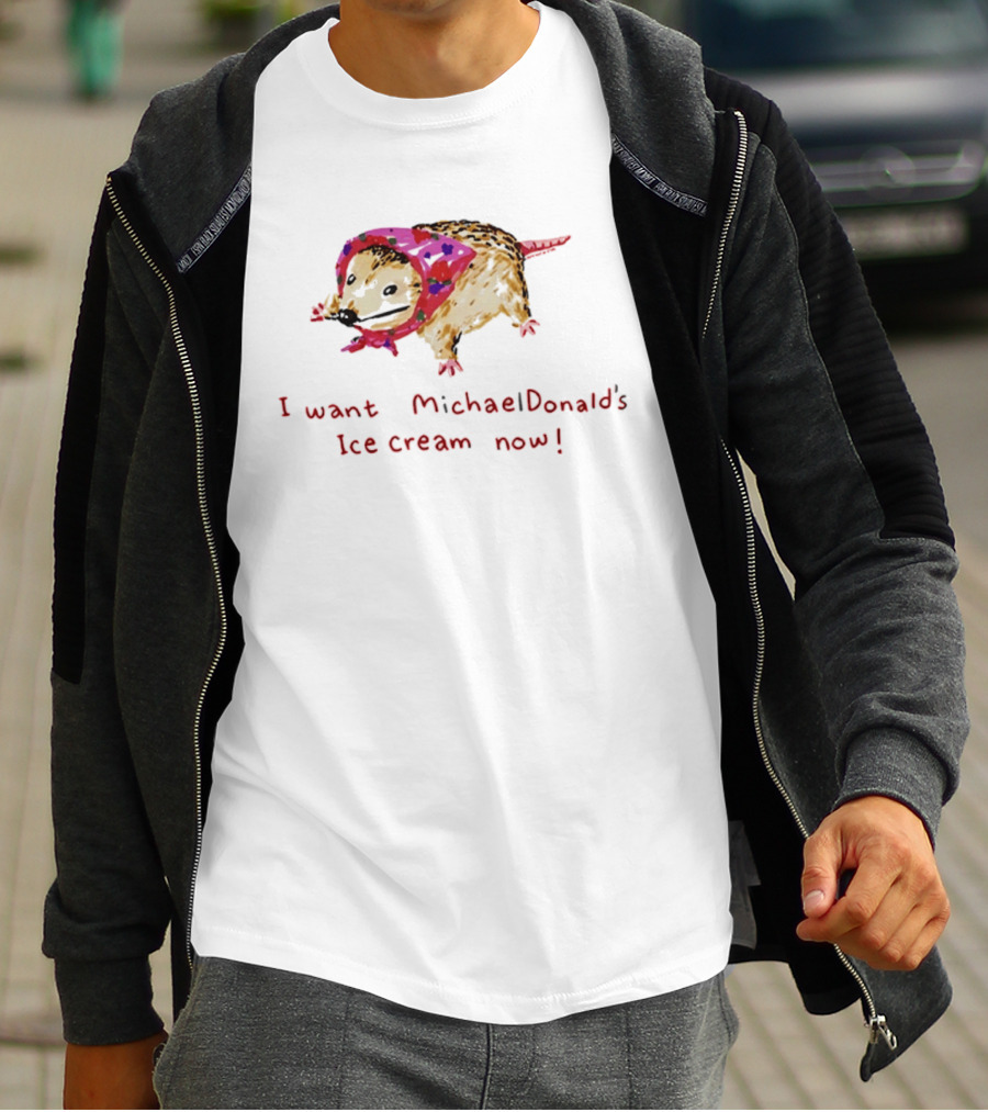 I Want MichaelDonald's Ice Cream Now Opossum In Pink Bandana T-Shirt