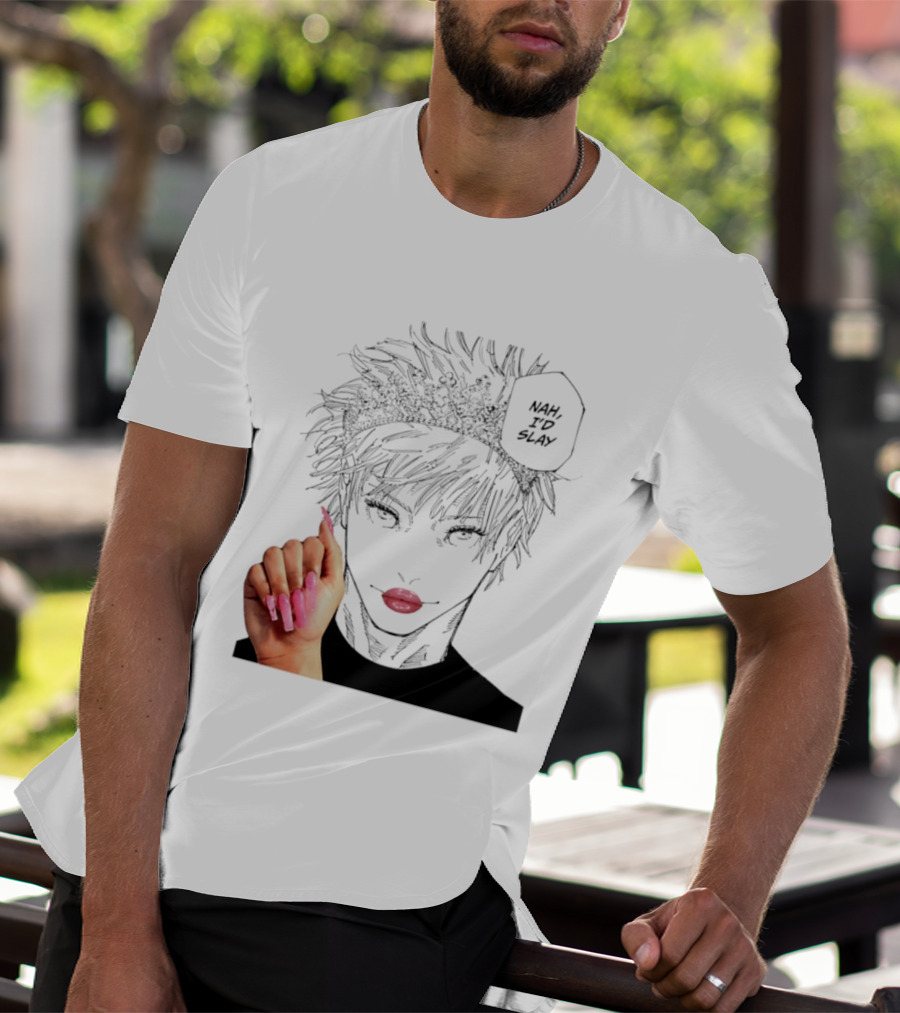 Nah I'd Slay Gojo Manga Character With Pink Lips And Nails T-Shirt