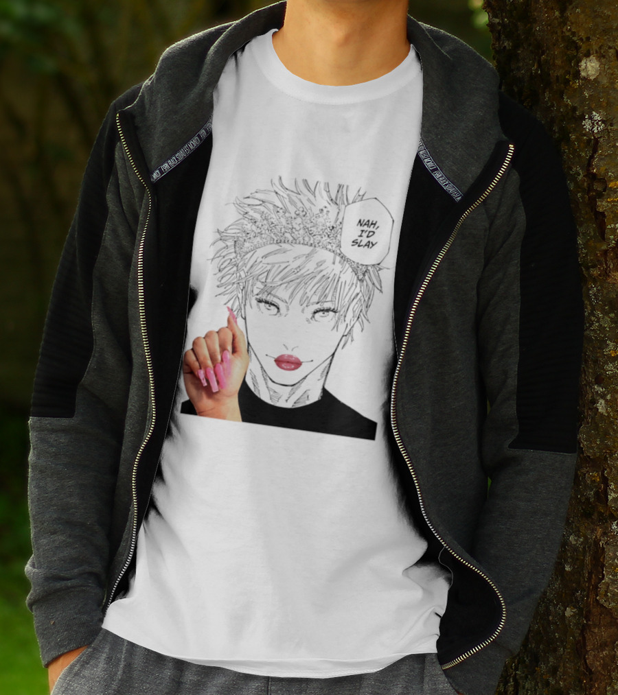 Nah I'd Slay Gojo Manga Character With Pink Lips And Nails T-Shirt