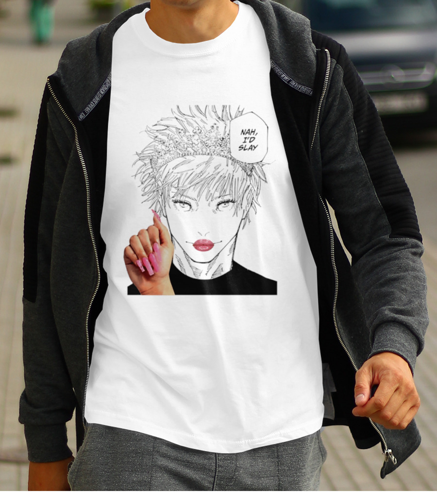 Nah I'd Slay Gojo Manga Character With Pink Lips And Nails T-Shirt