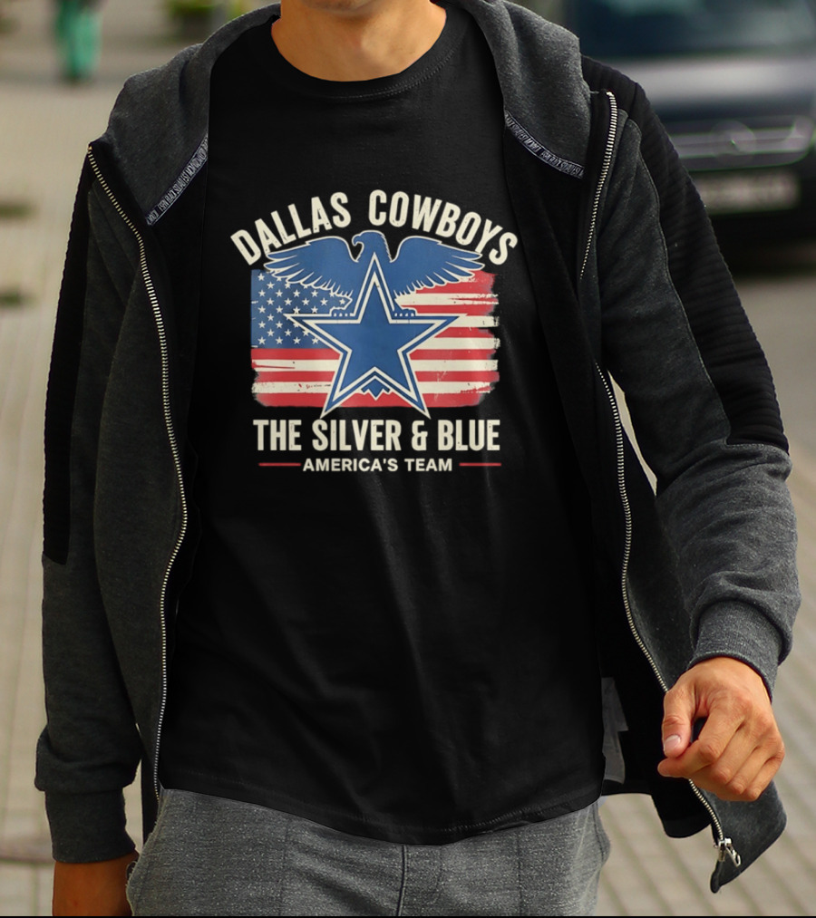 Dallas Cowboys Silver And Blue Star Eagle Flag America's Team T-Shirt