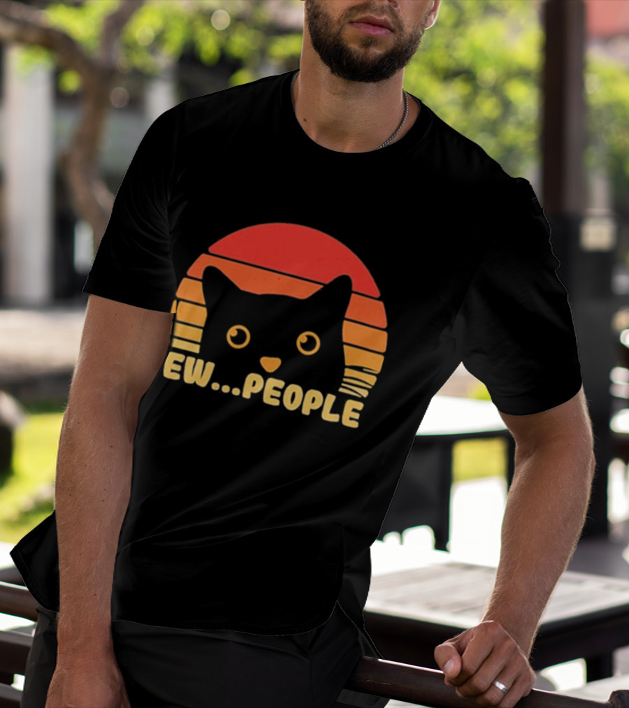 Ew People Judgmental Cat Face Stripes T-Shirt