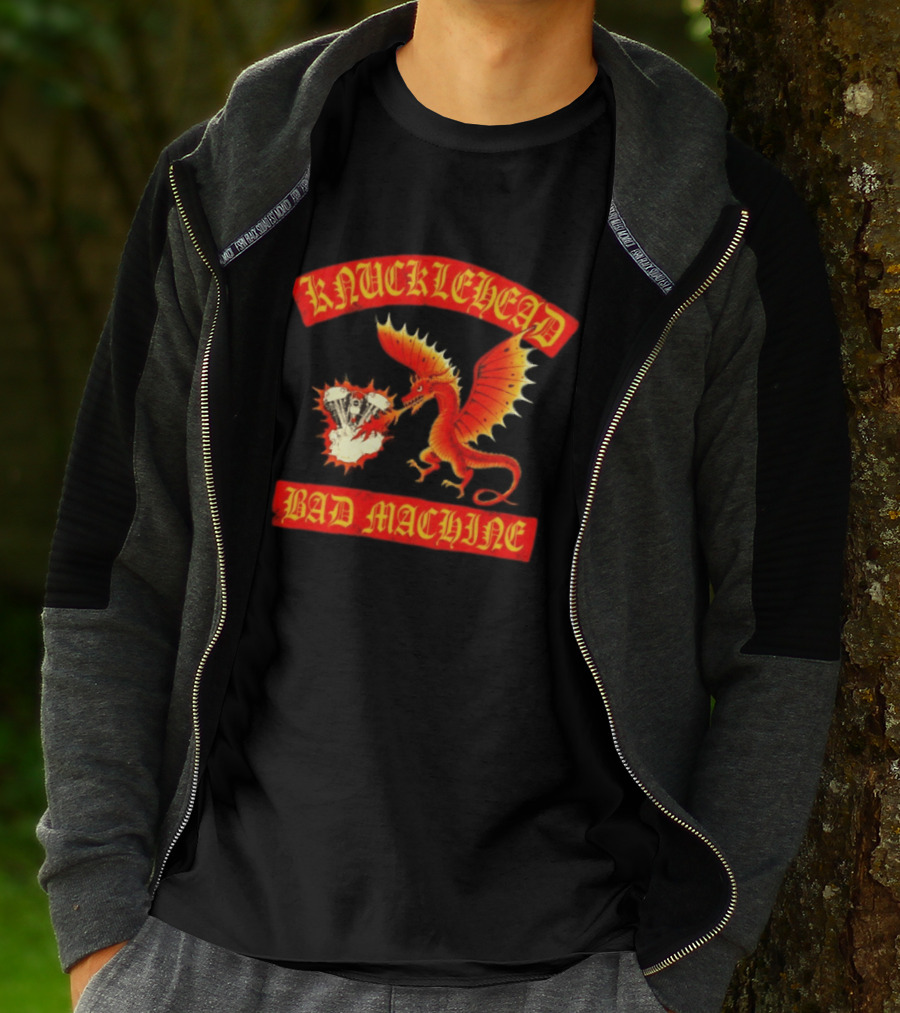 Knucklehead Bad Machine Dragon Motorcycle Engine Fire Breathing T-Shirt