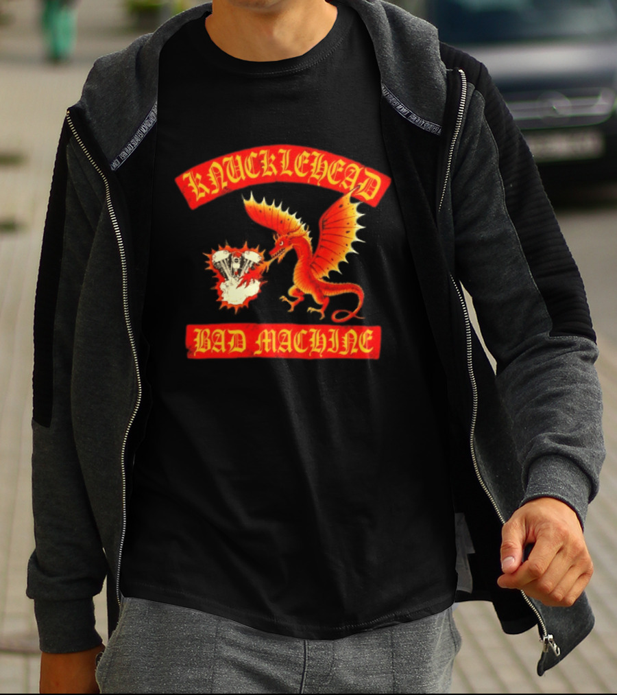 Knucklehead Bad Machine Dragon Motorcycle Engine Fire Breathing T-Shirt