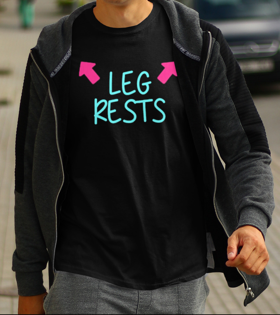 Leg Rests Light Blue Text Pink Arrows T-Shirt
