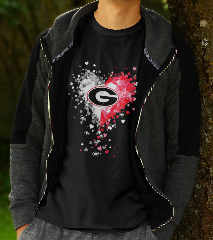 Georgia Bulldogs Heart Shaped Red And White Gemstone T-Shirt