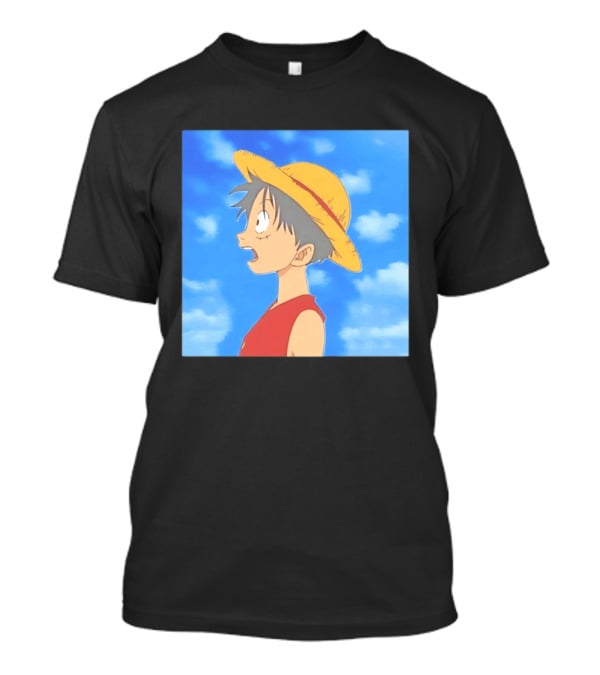 Monkey D Luffy Sky Gazing Red Vest Yellow Straw Hat Anime Scene Clouds Blue Sky T-Shirt