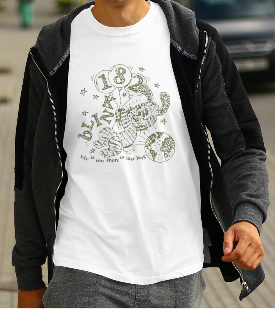 Blink 182 Life Is Too Short To Last Long Cartoon Rabbit And 182 Balloon With Stars T-Shirt
