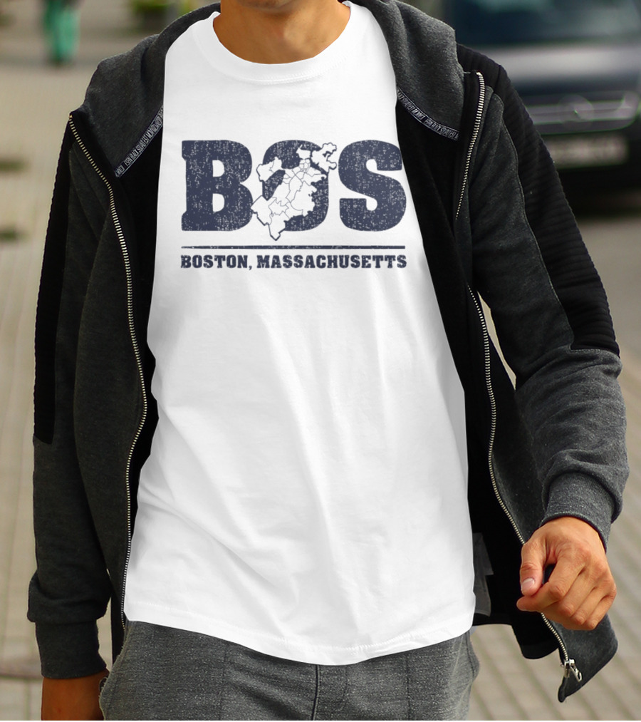 BOS Boston Massachusetts Neighborhoods Map T-Shirt