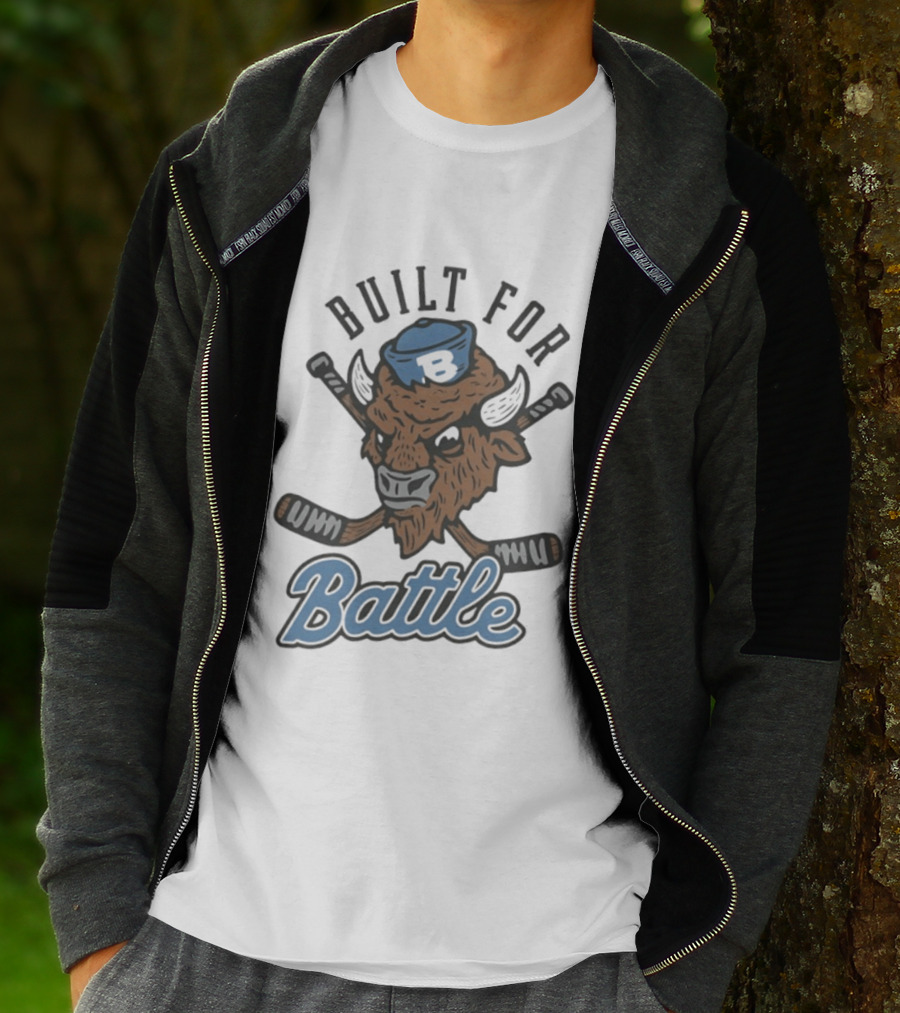 Buffalo Sabres Built For Battle Hockey Bison Crossed Sticks T-Shirt