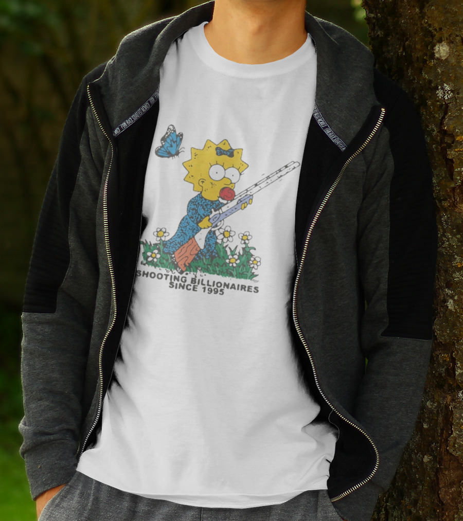 Maggie Simpson Shooting Billionaires Butterfly And Flowers Since 1995 T-Shirt