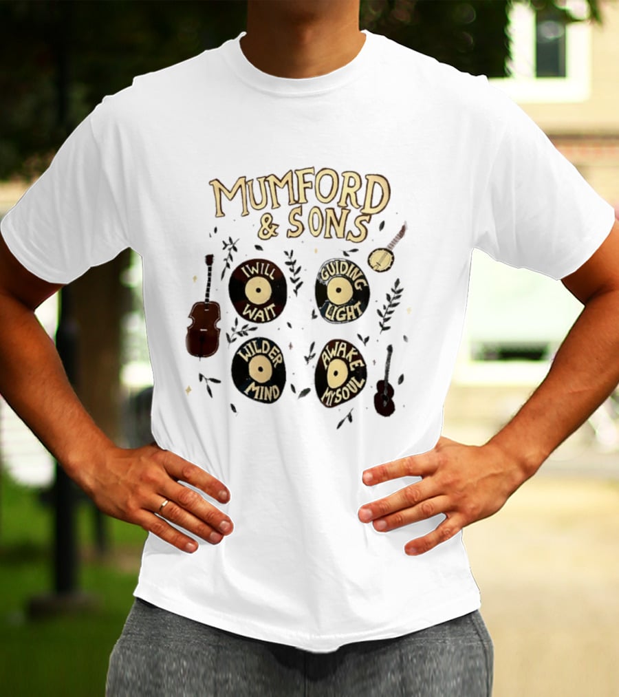 Mumford And Sons I Will Wait Guiding Light Wilder Mind Awake My Soul Vinyl Record Banjo Guitar T-Shirt