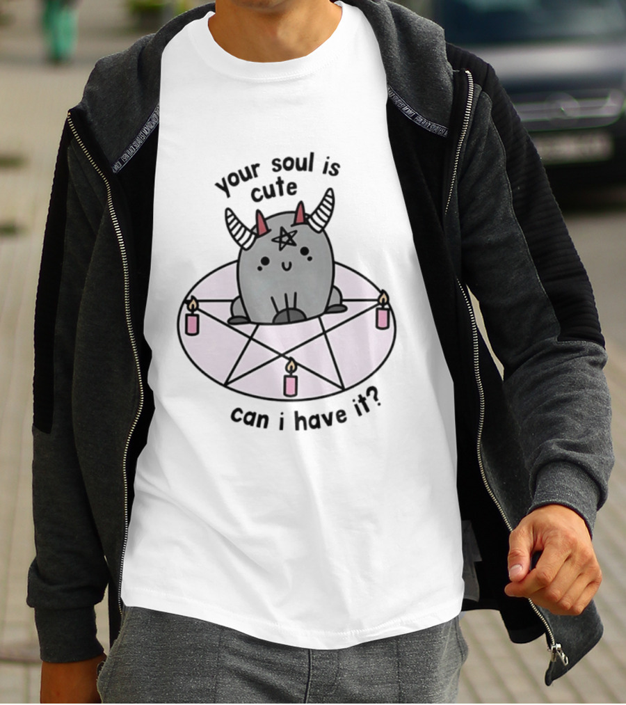 Your Soul Is Cute Can I Have It Pentagram Candles Kawaii Demon T-Shirt