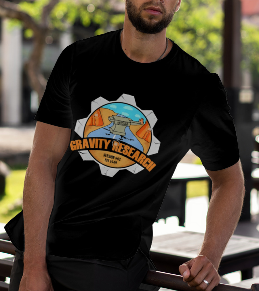 Acme Gravity Research Version 962 Est 1949 Cartoon Desert Road Scene T-Shirt