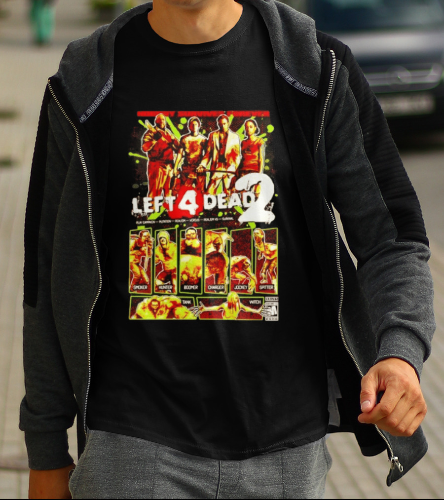 Left 4 Dead 2 Nobody Survives Forever Bill Zoey Francis Louis Hunter Boomer Charger Spitter Tank Witch T-Shirt