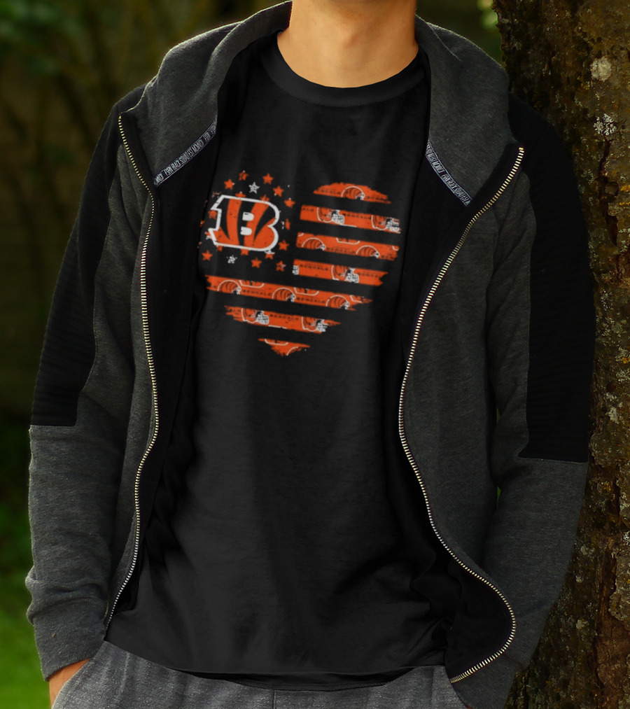 Cincinnati Bengals American Flag Heart 2026 Season T-Shirt