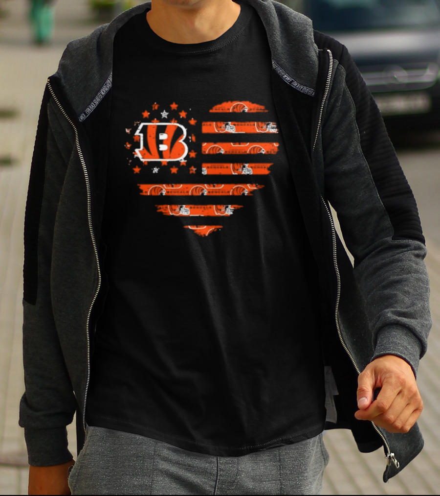 Cincinnati Bengals American Flag Heart 2026 Season T-Shirt