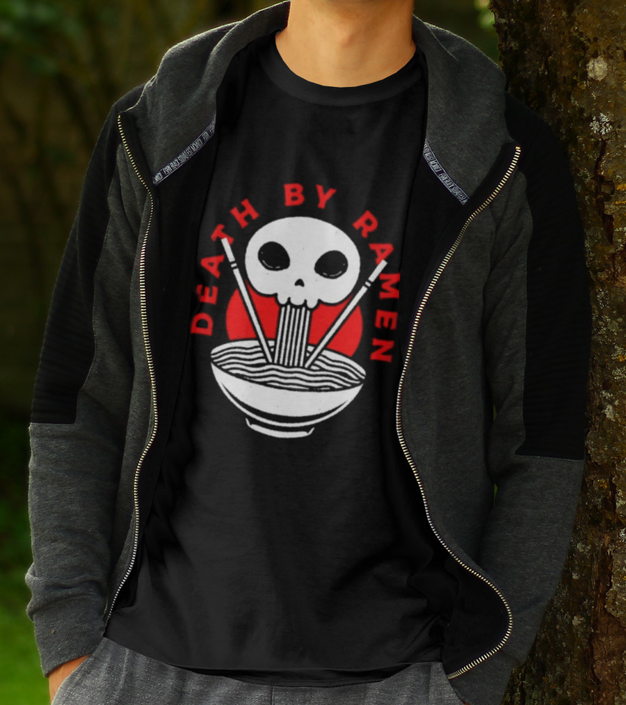 Death By Ramen Skull And Chopsticks Japanese Food Noodles Bowl T-Shirt