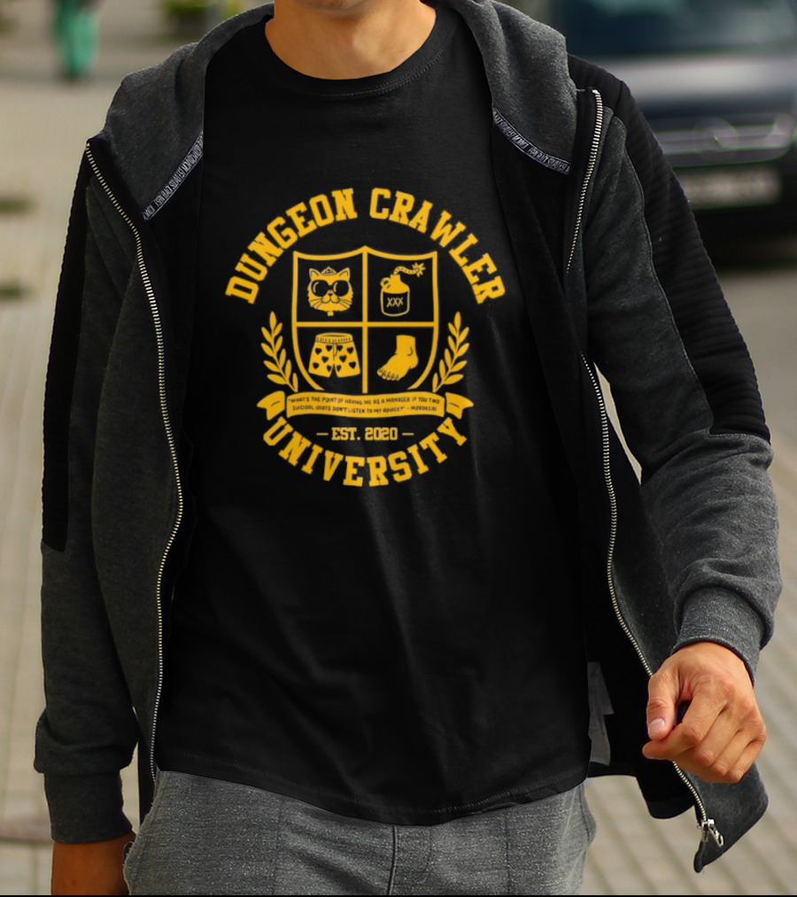 Dungeon Crawler University Crest Emblem What Is The Point Of Having Me As A Manager Est 2020 T-Shirt