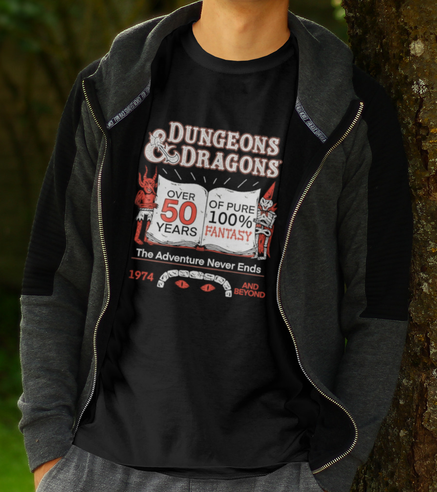 Dungeons And Dragons 50 Years Pure 100 Fantasy 1974 The Adventure Never Ends T-Shirt