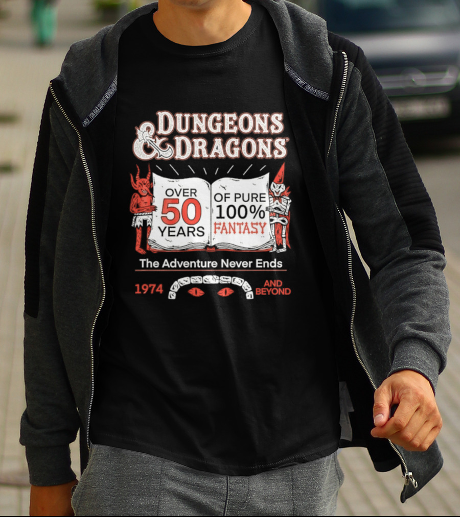 Dungeons And Dragons 50 Years Pure 100 Fantasy 1974 The Adventure Never Ends T-Shirt
