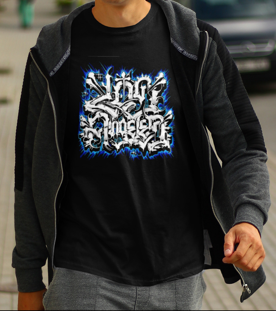 Gangster Streetwear Graffiti Urban White Blue Flame T-Shirt