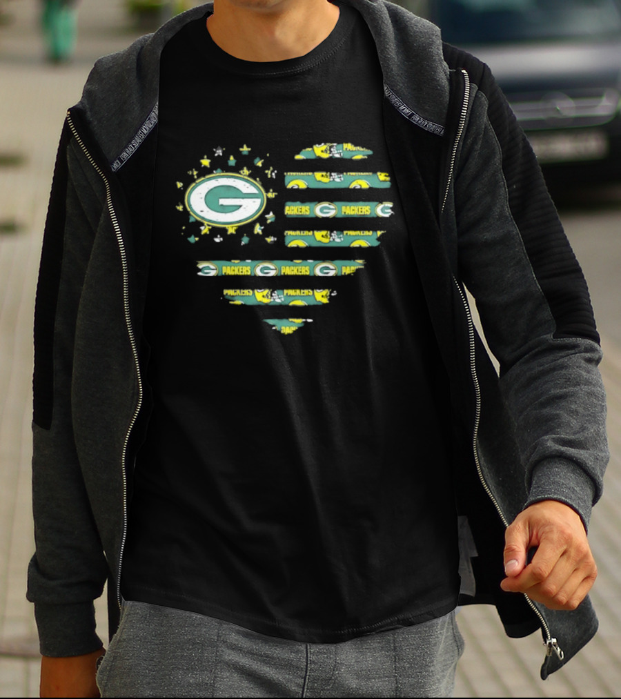 Green Bay Packers 2026 Season American Flag Heart Packers Gamers NFL Football Fans T-Shirt