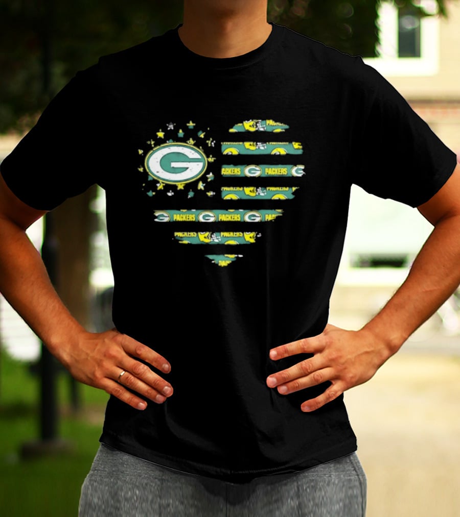 Green Bay Packers 2026 Season American Flag Heart Packers Gamers NFL Football Fans T-Shirt