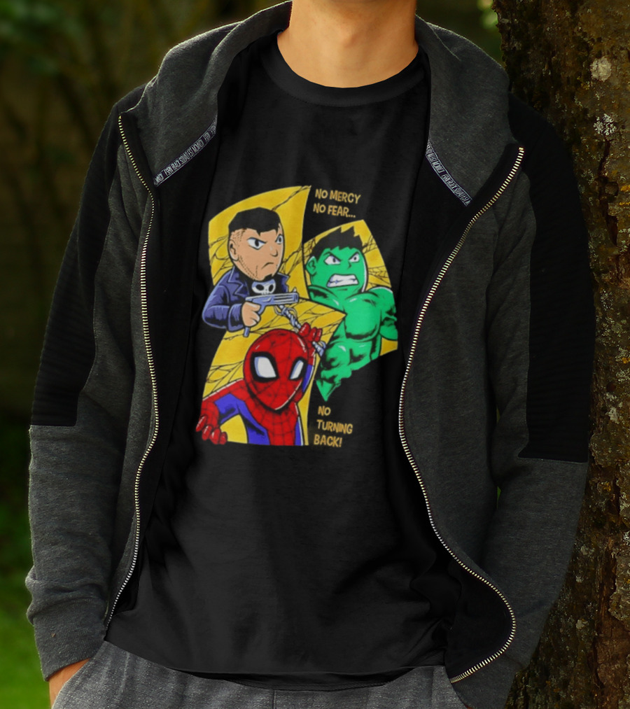 No Mercy No Fear No Turning Back Punisher Hulk Spider Man Comics Characters T-Shirt