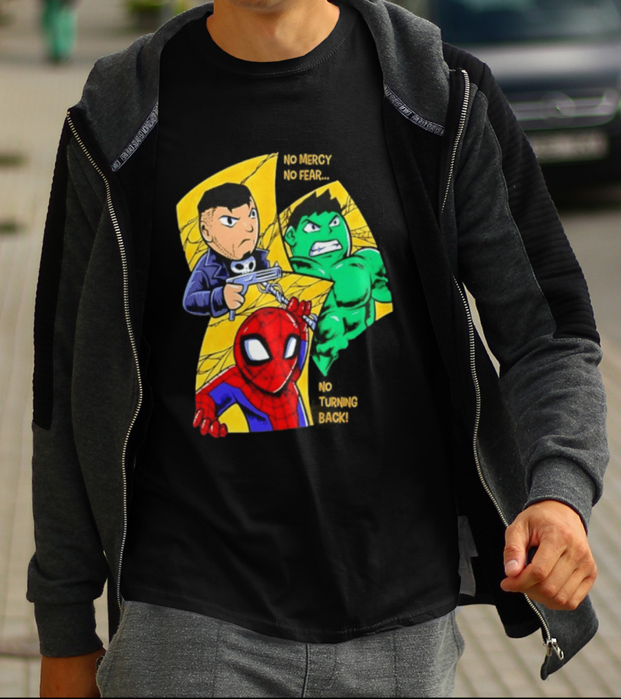 No Mercy No Fear No Turning Back Punisher Hulk Spider Man Comics Characters T-Shirt
