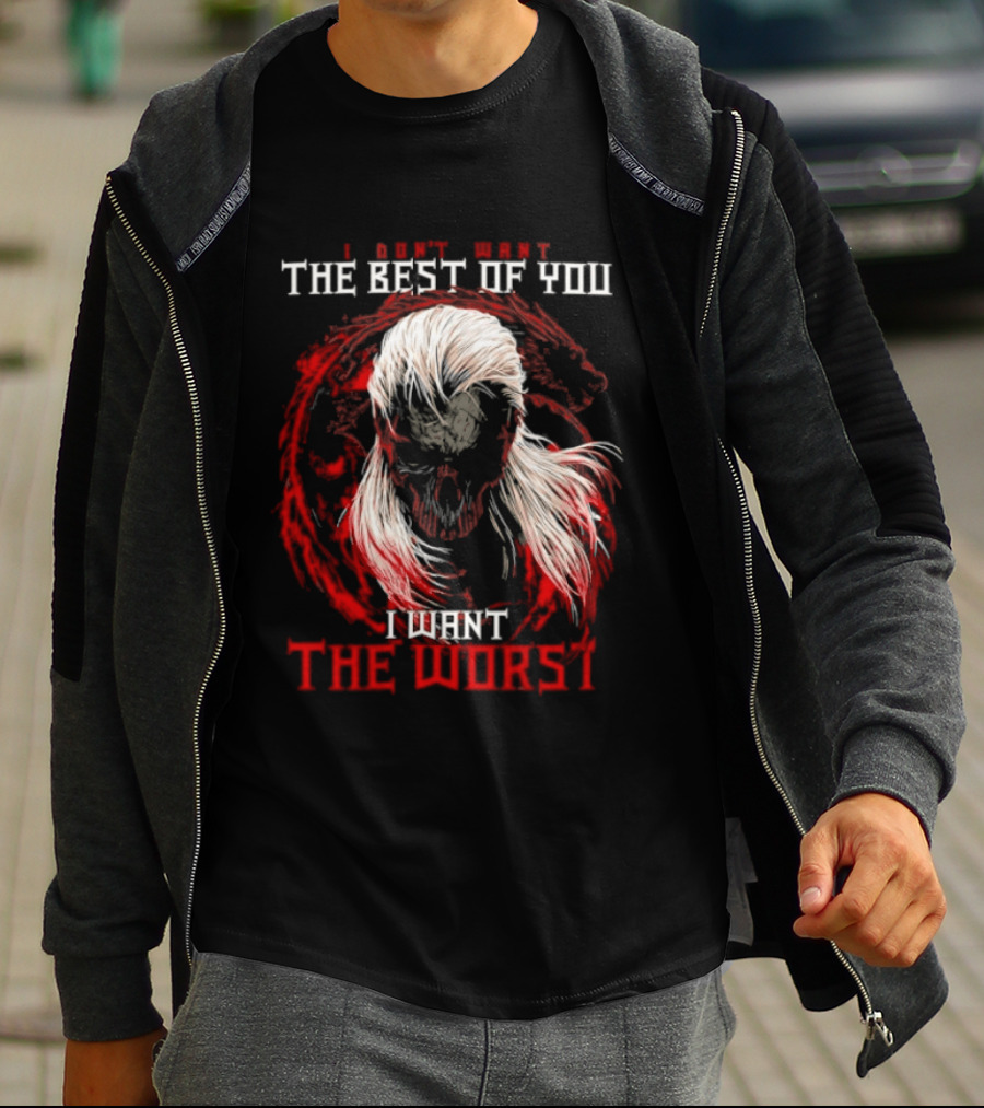I Don't Want The Best Of You I Want The Worst White Hair Skull Over Red Wolf T-Shirt
