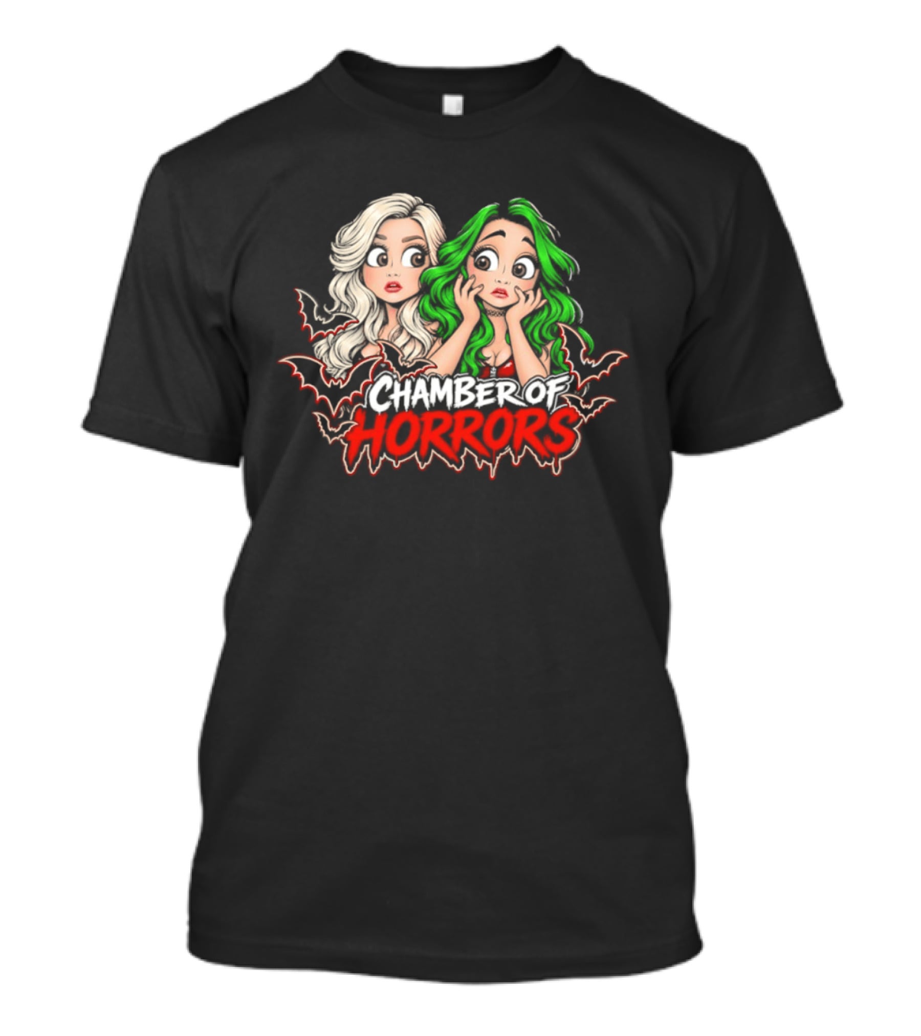 Scarlett And Shotzi Chamber Of Horrors Bats And Green Hair T-Shirt
