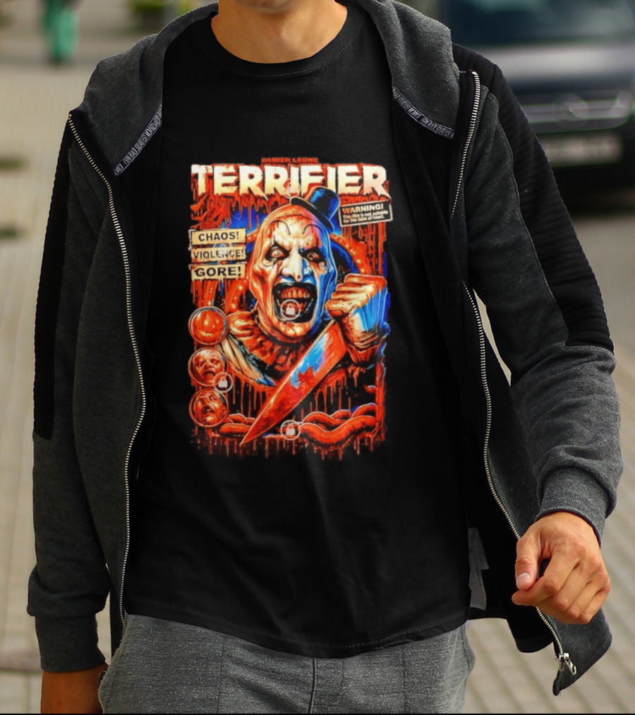 Damien Leone Terrifier Chaos Violence Gore Warning Clown T-Shirt