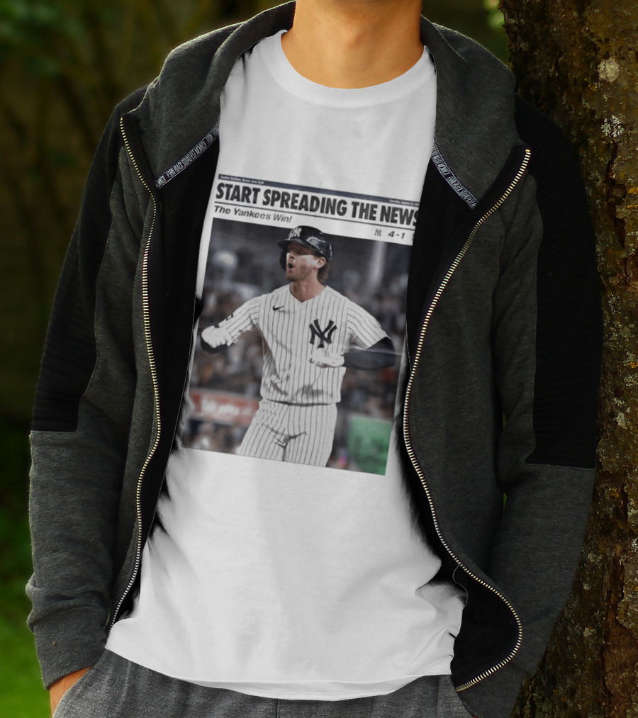 Anthony Volpe New York Yankees Start Spreading The News Pinstripe Jersey Celebration T-Shirt