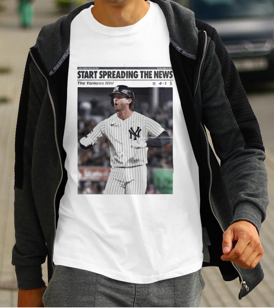 Anthony Volpe New York Yankees Start Spreading The News Pinstripe Jersey Celebration T-Shirt