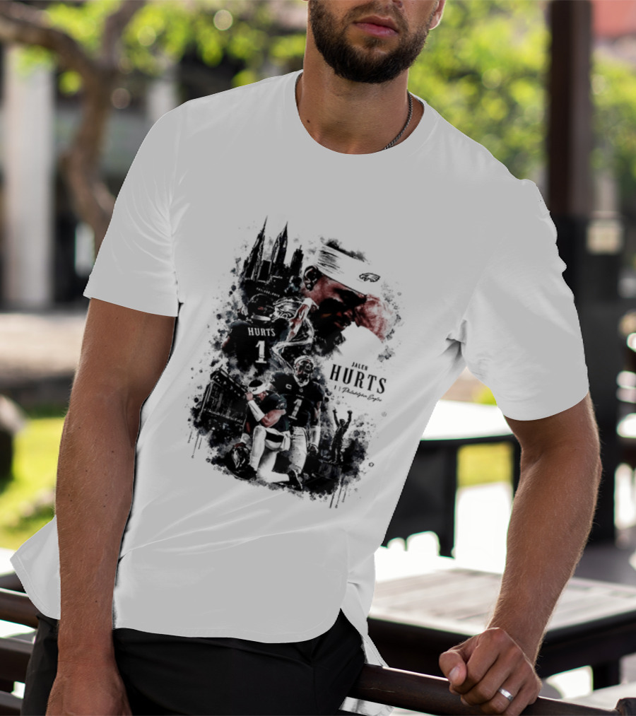 Jalen Hurts 1 Philadelphia Eagles 2026 Two Sided Football T-Shirt