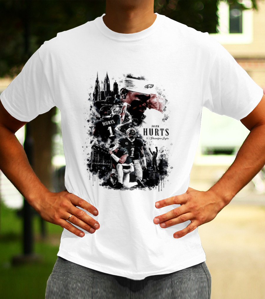Jalen Hurts 1 Philadelphia Eagles 2026 Two Sided Football T-Shirt