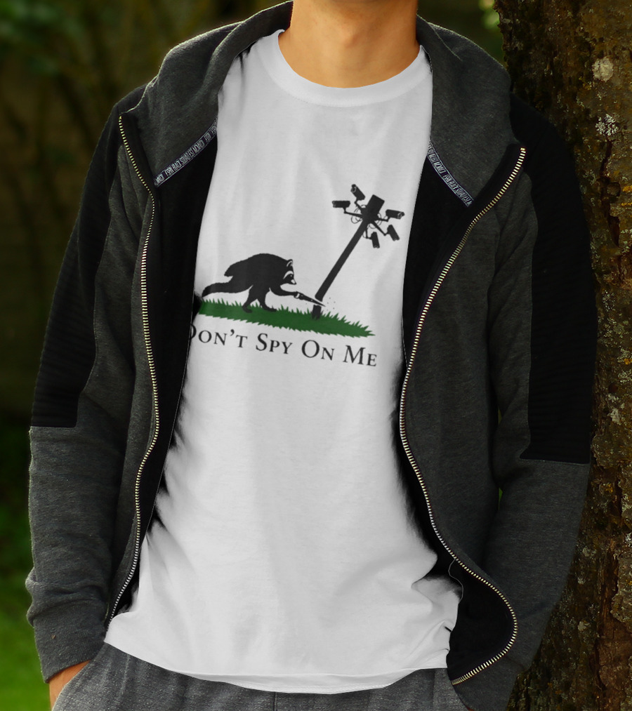 Jimothy Don't Spy On Me Raccoon Cutting Camera Pole T-Shirt