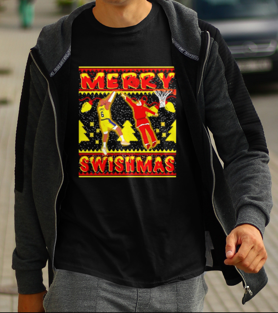 Merry Swishmas LeBron James Santa Dunk Basketball Holiday T-Shirt