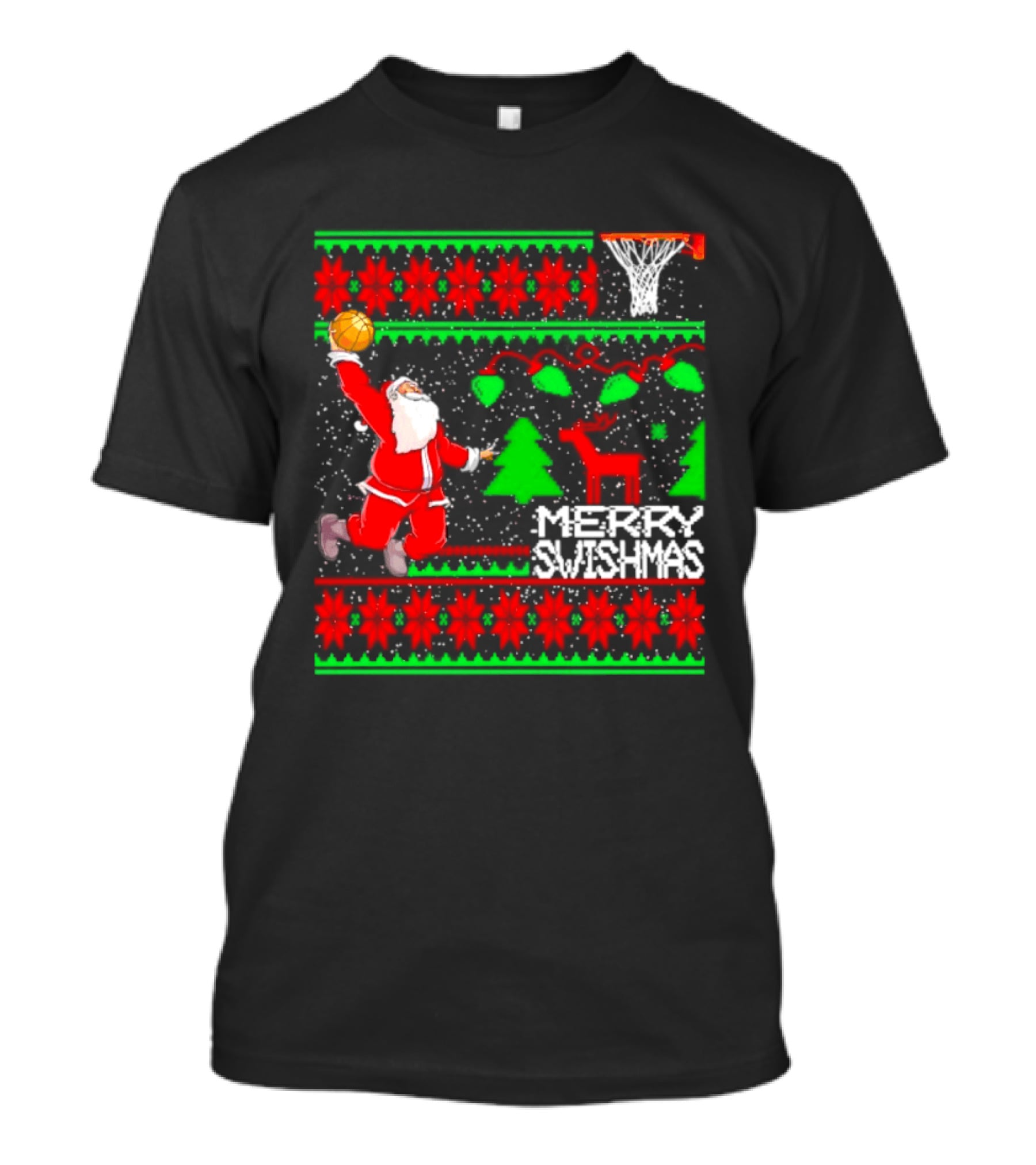 Santa Claus Dunking Basketball Ugly Christmas Sweater Merry Swishmas T-Shirt