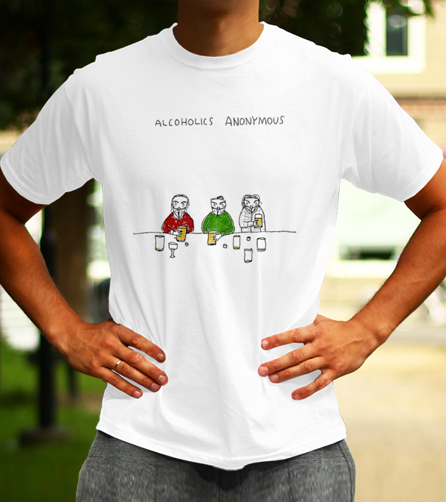 Alcoholics Anonymous Humor Three Characters With Drinks T-Shirt