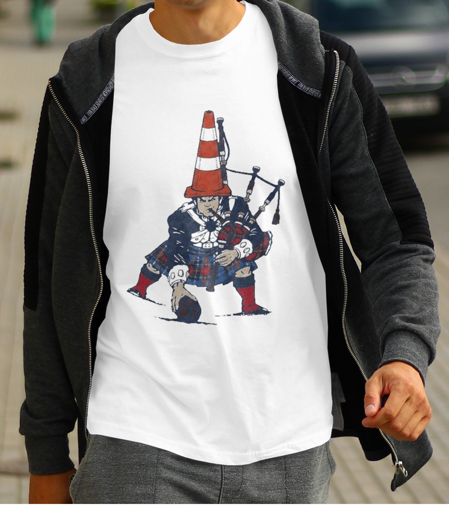 Bagpipes Player With Traffic Cone Hat Scottish Kilt Outfit T-Shirt