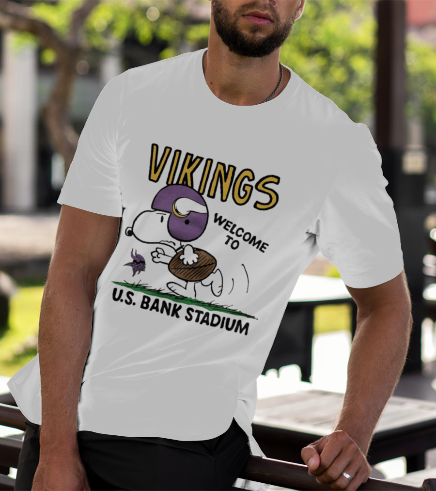 Minnesota Vikings Snoopy Welcome To U.S. Bank Stadium Peanuts Collaboration T-Shirt