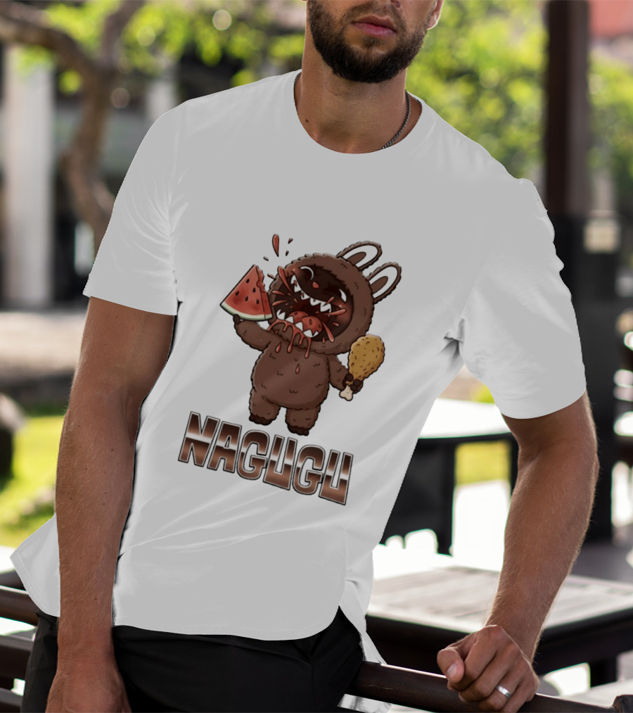 Nagugu Eating Watermelon And Chicken Cartoon T-Shirt